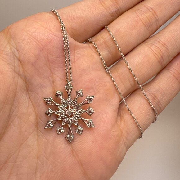 Sterling Silver 925 Snowflake Illusion Stone Pendant Necklace Size 18" Length - Picture 12 of 16